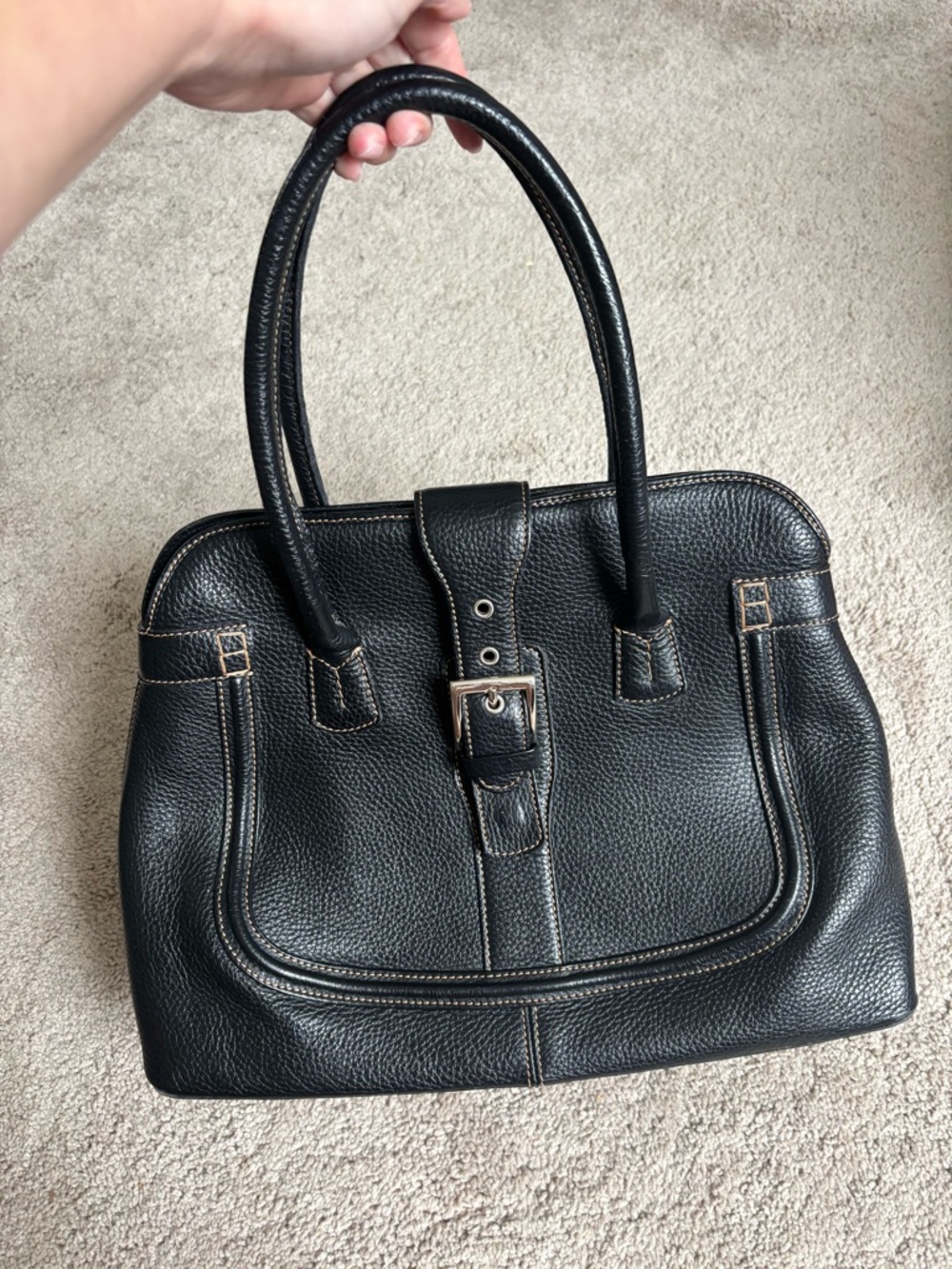Nice quality genuine Leather Classic Black Bag with Buckle